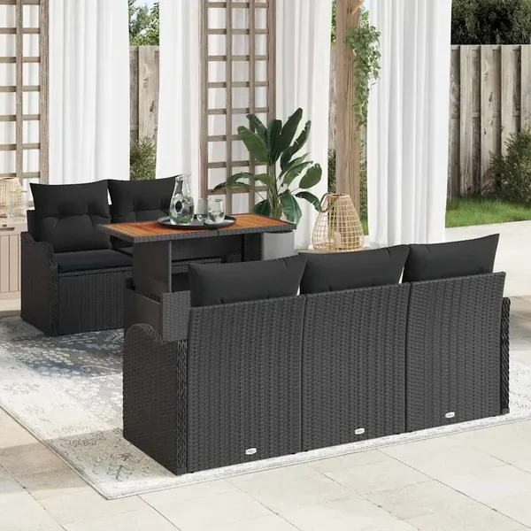 Ensemble de canapé de jardin avec coussin 6 pcs Noir polyrotin