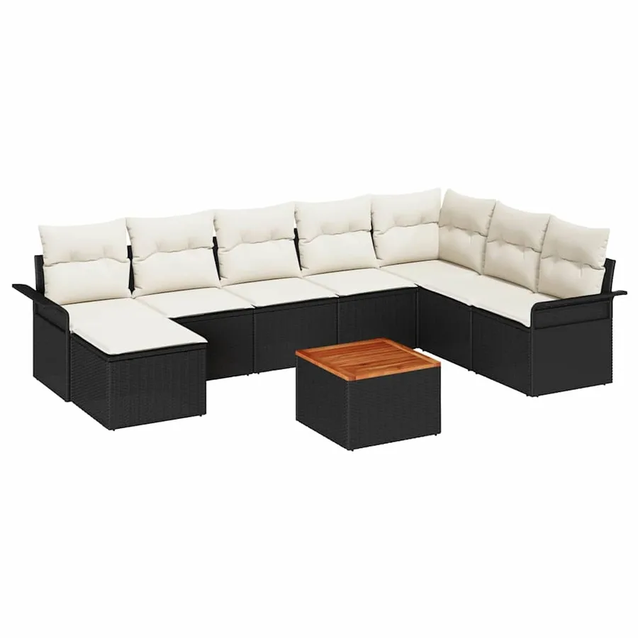 Ensemble de canapé de jardin avec coussin 9 pcs Noir polyrotin - 2