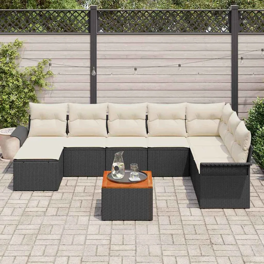 Ensemble de canapé de jardin avec coussin 9 pcs Noir polyrotin - 3