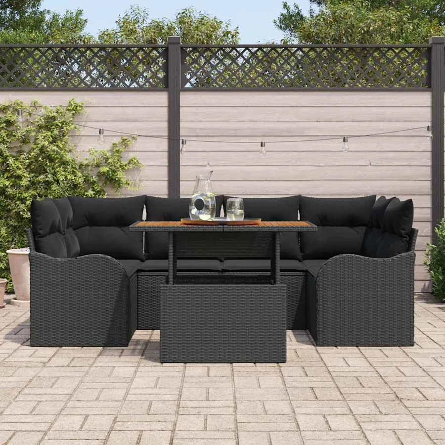 Ensemble de canapé de jardin avec coussin 7 pcs Noir - 3