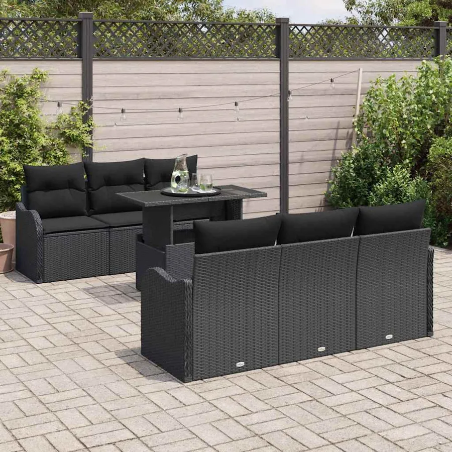 Ensemble de canapé de jardin avec coussin 7 pcs Noir Poly rotin - 3