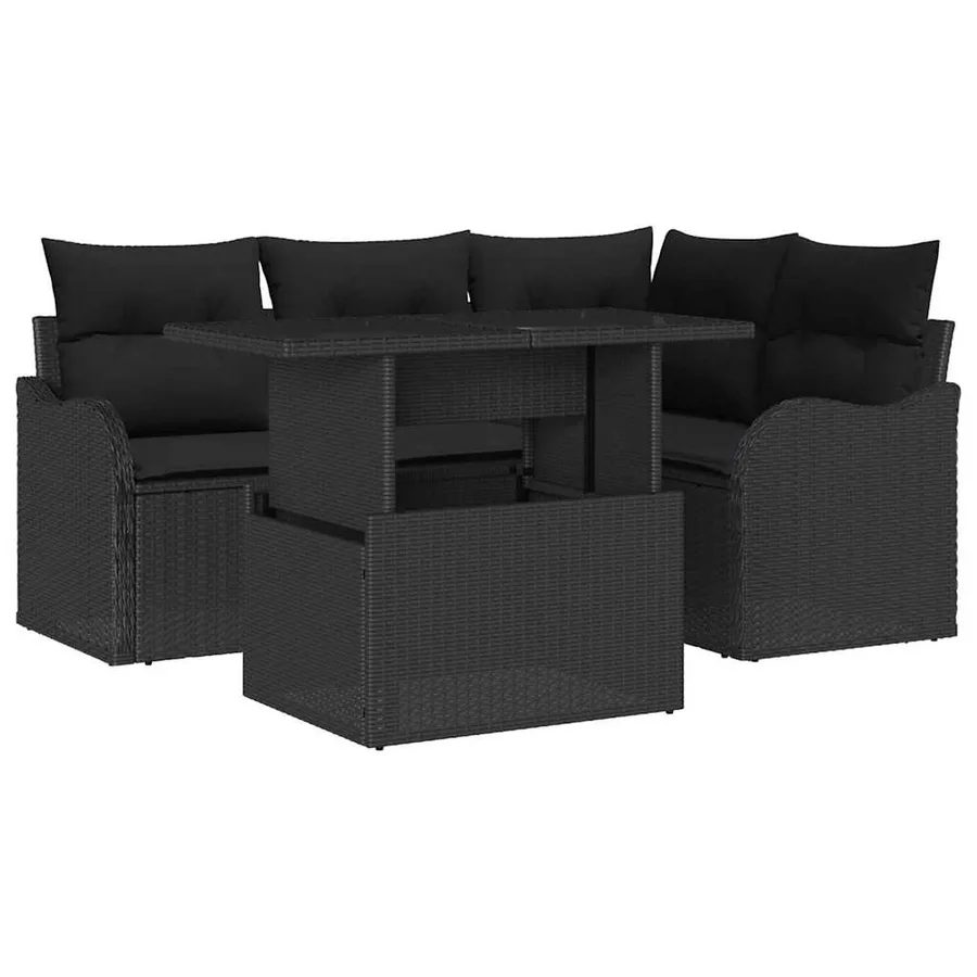 Ensemble de repas extérieur avec coussin 5 pcs Noir Poly rotin - 2