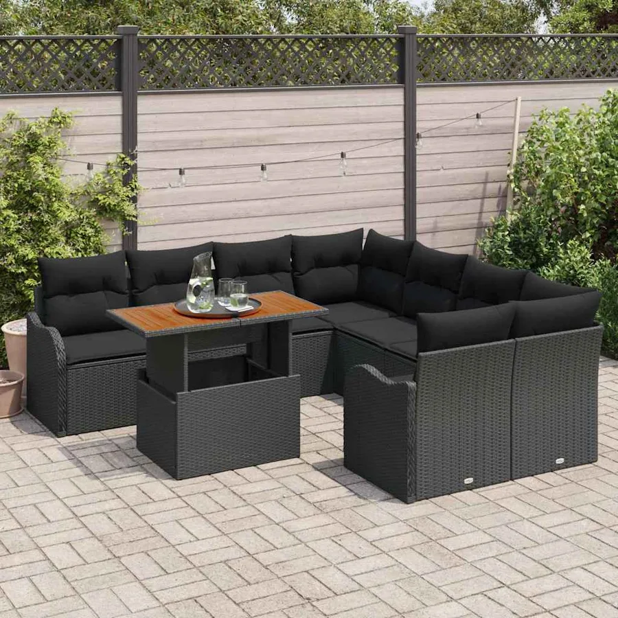 Ensemble de canapé de jardin avec coussin 7 pcs Noir - 3