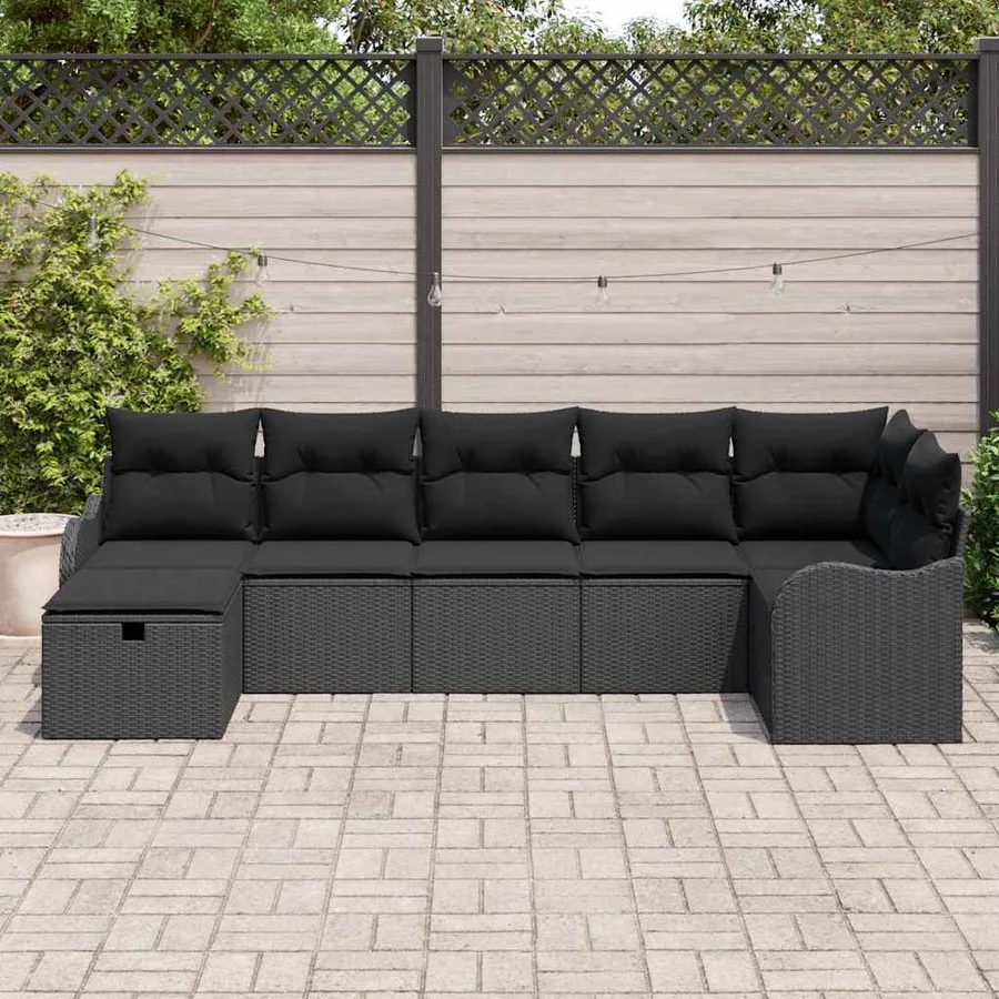 Ensemble de Canapés avec coussin 7 pcs Noir polyrotin - 3