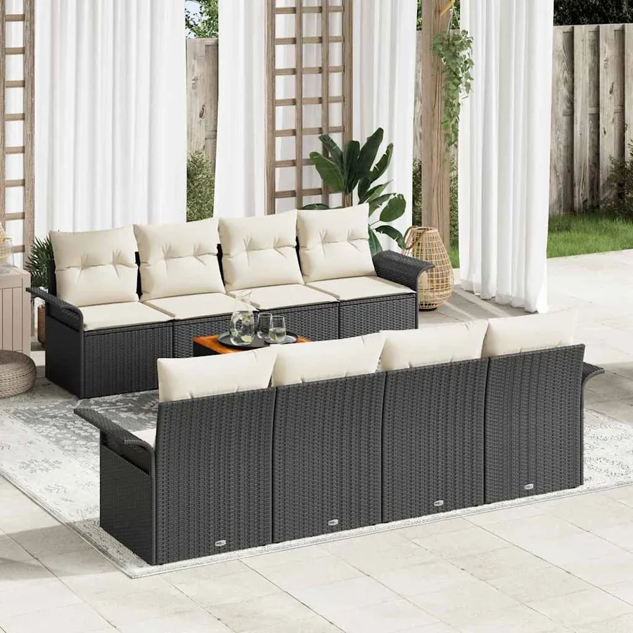 Ensemble de canapé de jardin avec coussin 9 pcs Noir polyrotin