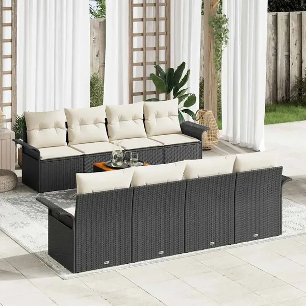 Ensemble de canapé de jardin avec coussin 9 pcs Noir polyrotin