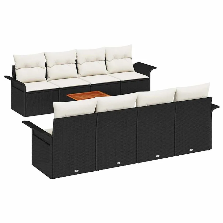 Ensemble de canapé de jardin avec coussin 9 pcs Noir polyrotin - 2