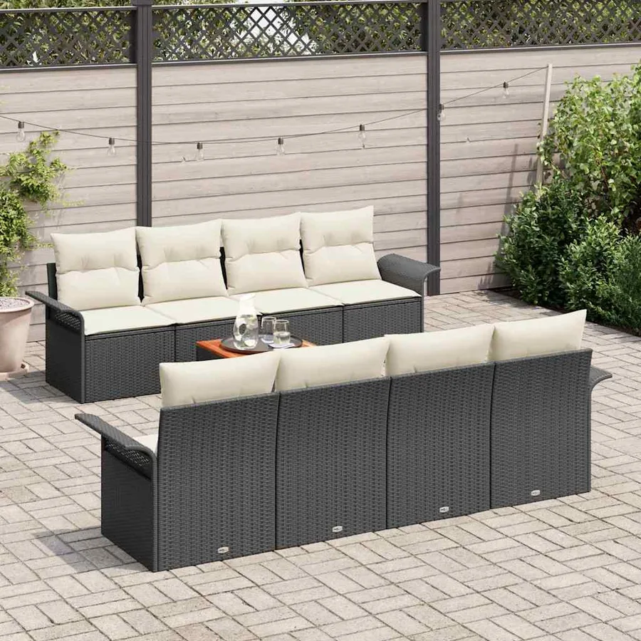 Ensemble de canapé de jardin avec coussin 9 pcs Noir polyrotin - 3