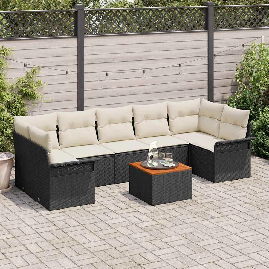 Ensemble de canapé de jardin avec coussin 8 pcs Noir polyrotin
