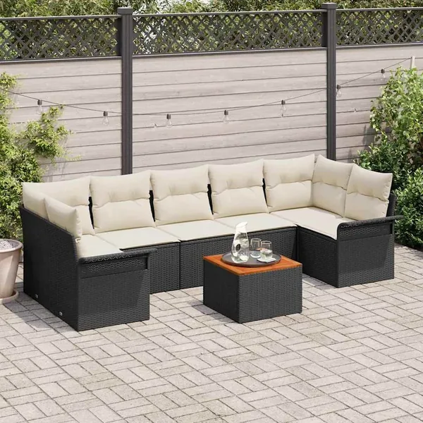 Ensemble de canapé de jardin avec coussin 8 pcs Noir polyrotin