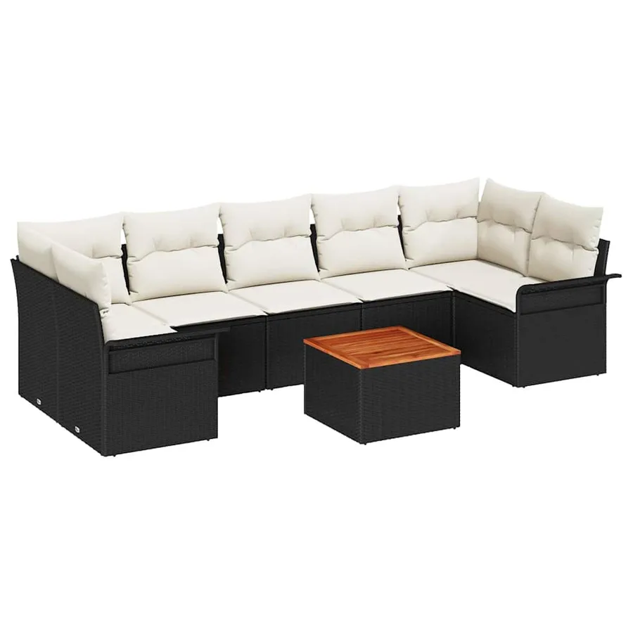 Ensemble de canapé de jardin avec coussin 8 pcs Noir polyrotin - 2