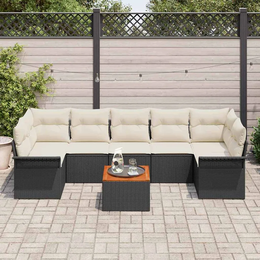 Ensemble de canapé de jardin avec coussin 8 pcs Noir polyrotin - 3