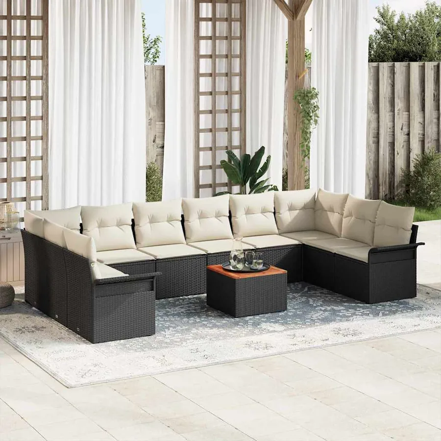 Ensemble de canapé de jardin avec coussin 11 pcs Noir polyrotin