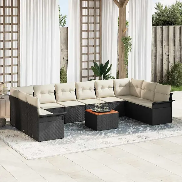 Ensemble de canapé de jardin avec coussin 11 pcs Noir polyrotin