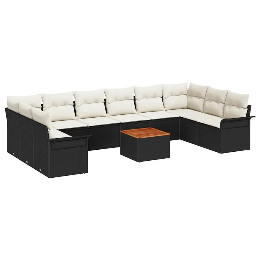 Ensemble de canapé de jardin avec coussin 11 pcs Noir polyrotin - 2