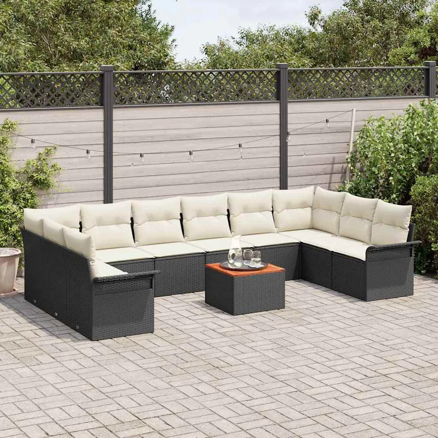 Ensemble de canapé de jardin avec coussin 11 pcs Noir polyrotin - 3