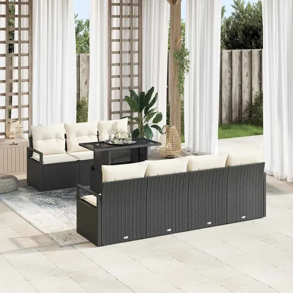 Ensemble de canapé de jardin 8 pcs Noir et Crème polyrotin
