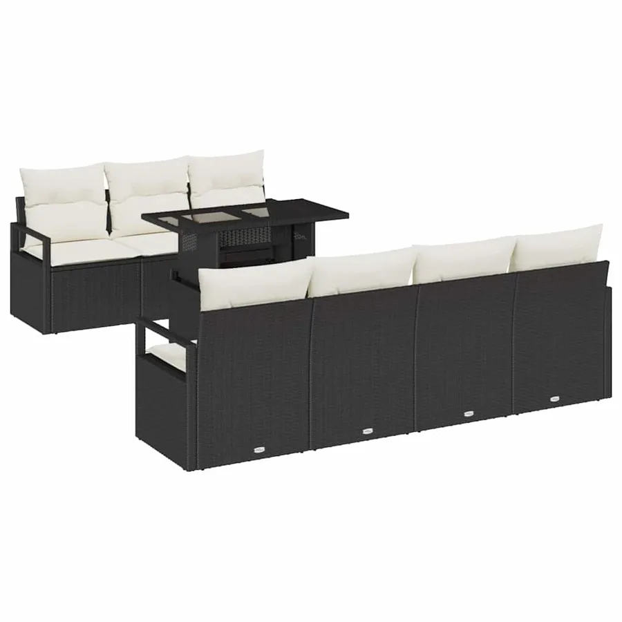 Ensemble de canapé de jardin 8 pcs Noir et Crème polyrotin - 2