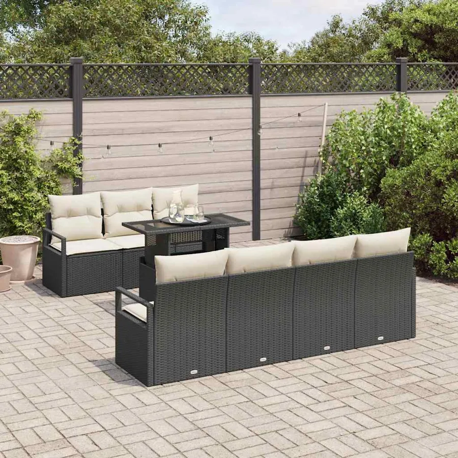 Ensemble de canapé de jardin 8 pcs Noir et Crème polyrotin - 3