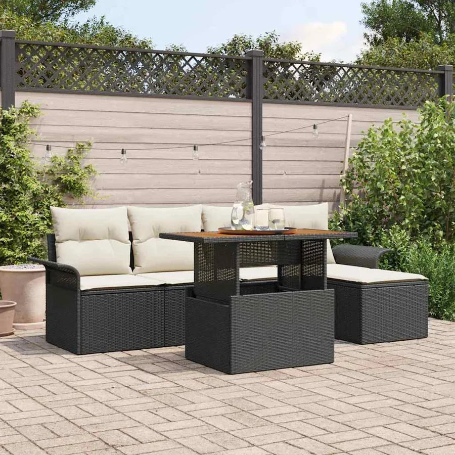 Ensemble de canapé de jardin avec coussin 6 pcs Noir et crème