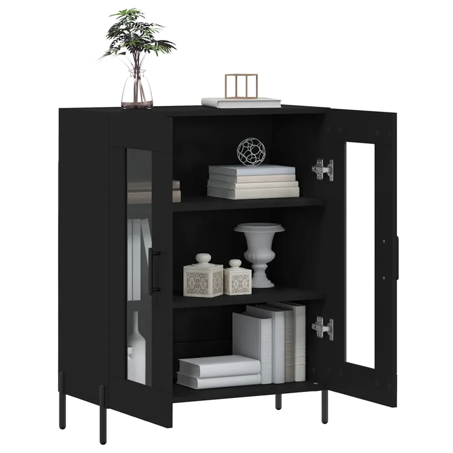 Buffet noir 69,5x34x90 cm bois d'ingénierie - 4