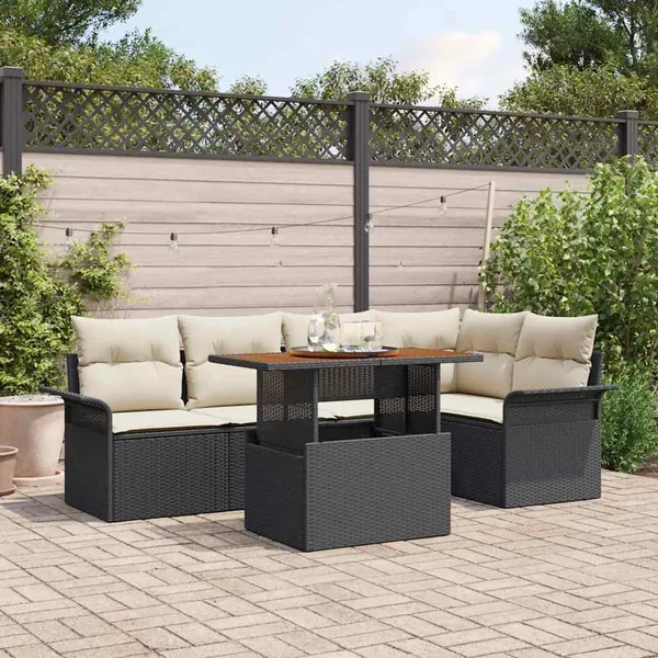 Ensemble de canapé de jardin avec coussin 6 pcs Noir et crème