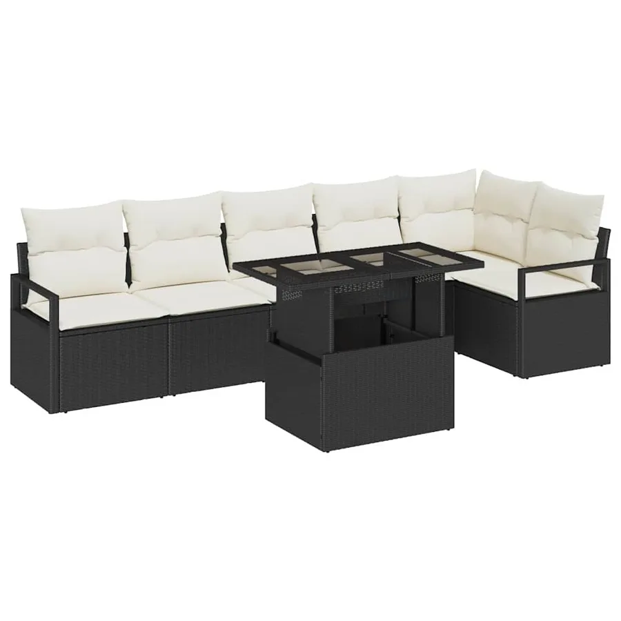 Ensemble de canapé de jardin avec coussin 7 pcs Noir Poly rotin - 2