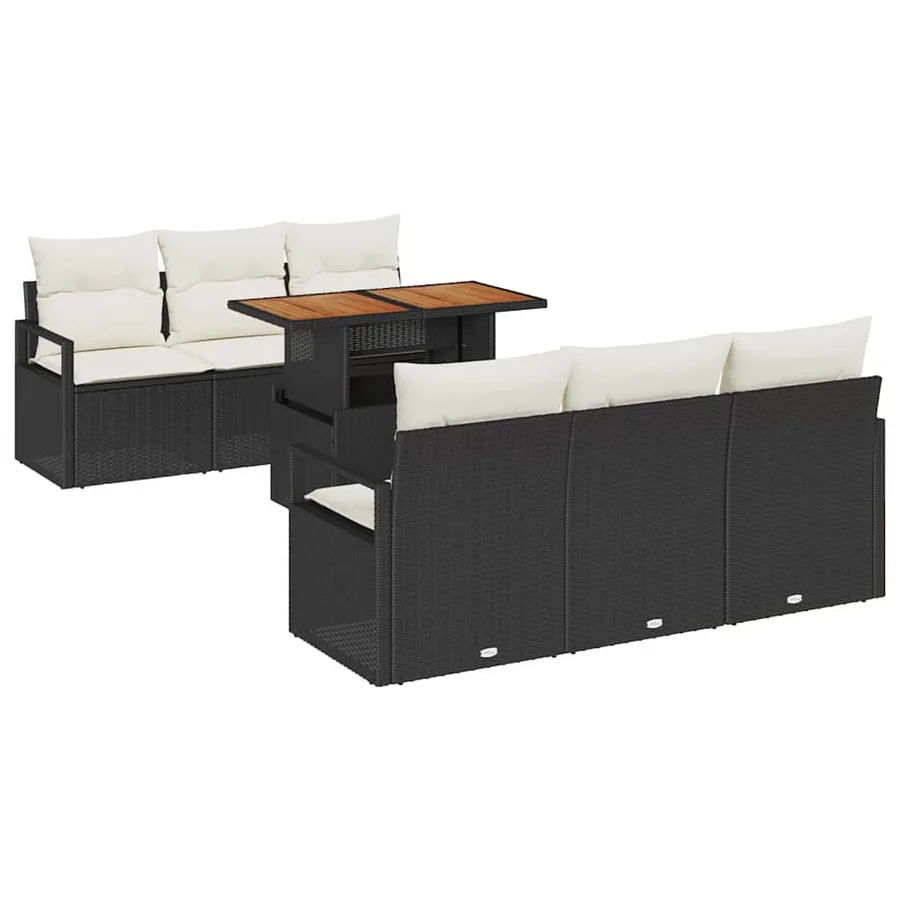 Ensemble de canapé de jardin avec coussin 7 pcs Noir et crème - 2