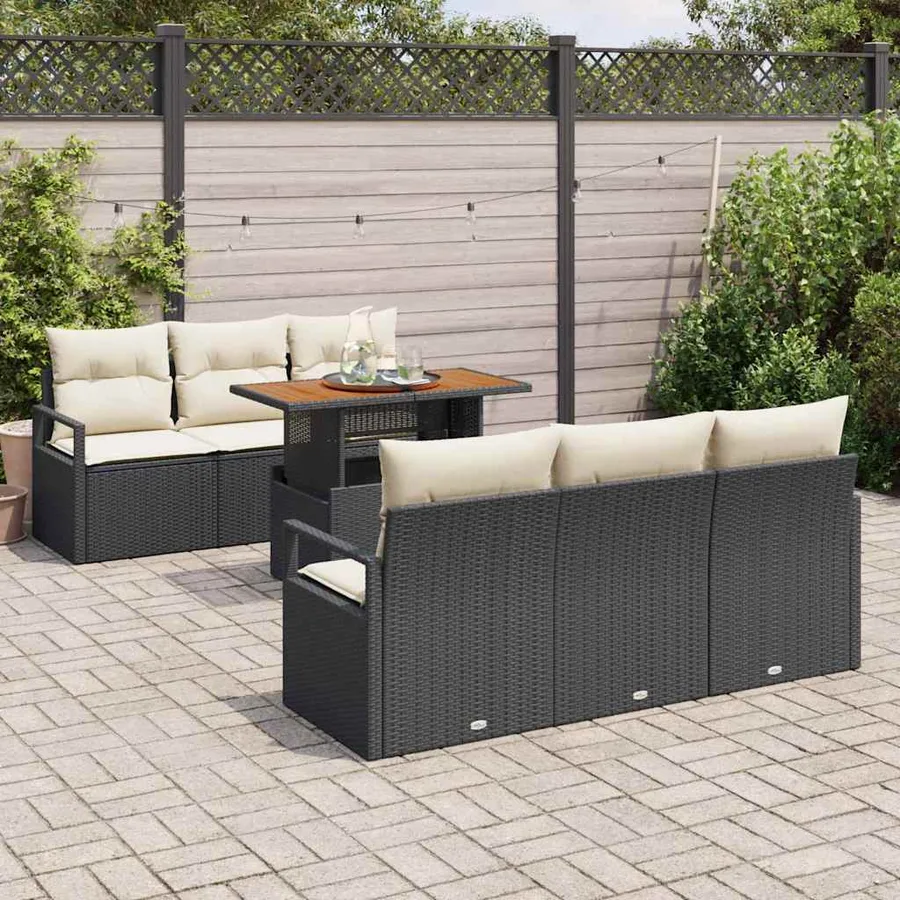 Ensemble de canapé de jardin avec coussin 7 pcs Noir et crème - 3