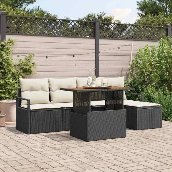 Ensemble de canapé de jardin 6 pcs Noir et Crème