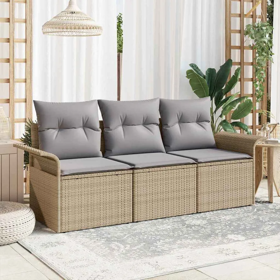 Ensemble de canapé de jardin 3 pcs Beige Poly rotin