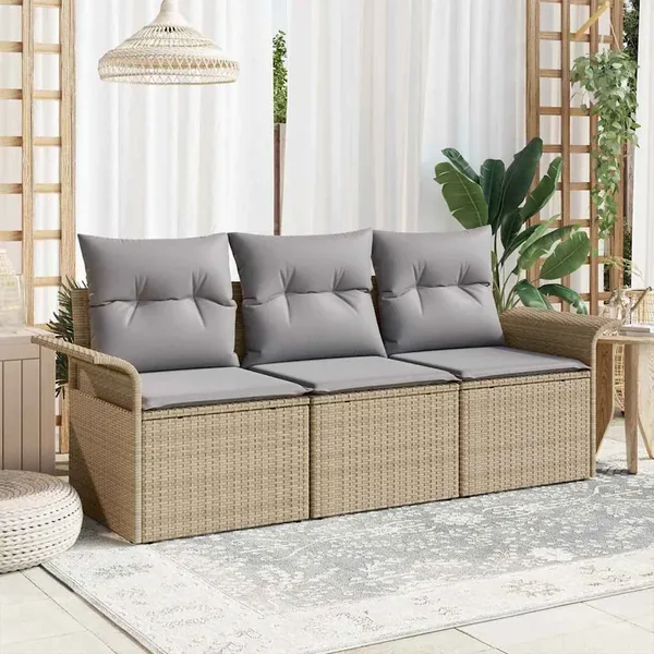 Ensemble de canapé de jardin 3 pcs Beige Poly rotin