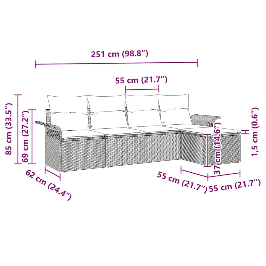Ensemble de canapé de jardin 5 pcs Marron polyrotin - 14