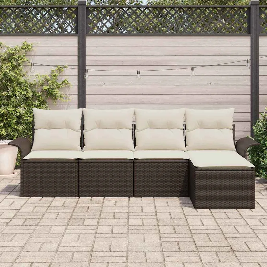 Ensemble de canapé de jardin 5 pcs Marron polyrotin - 3