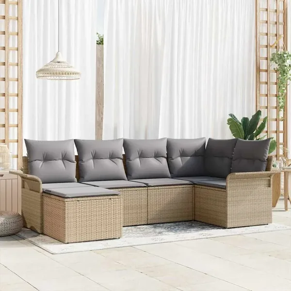 Ensemble de canapé de jardin 6 pcs Beige polyrotin