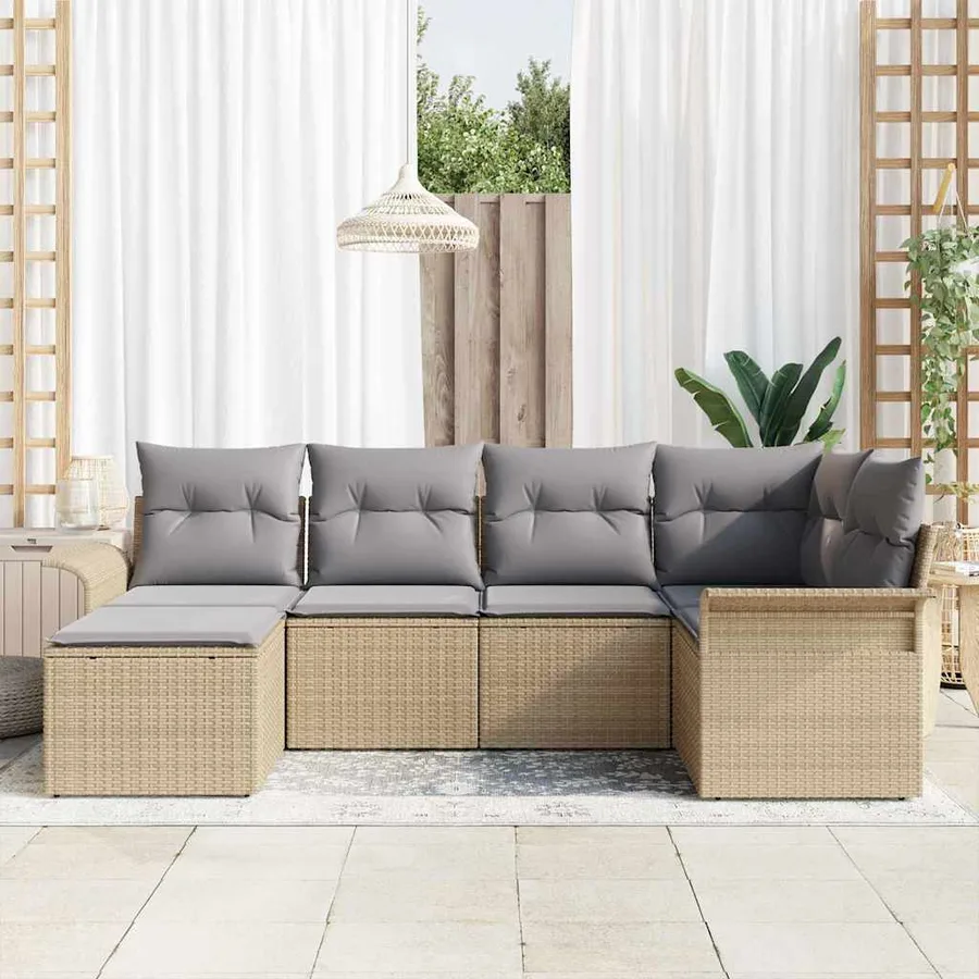 Ensemble de canapé de jardin 6 pcs Beige polyrotin - 3