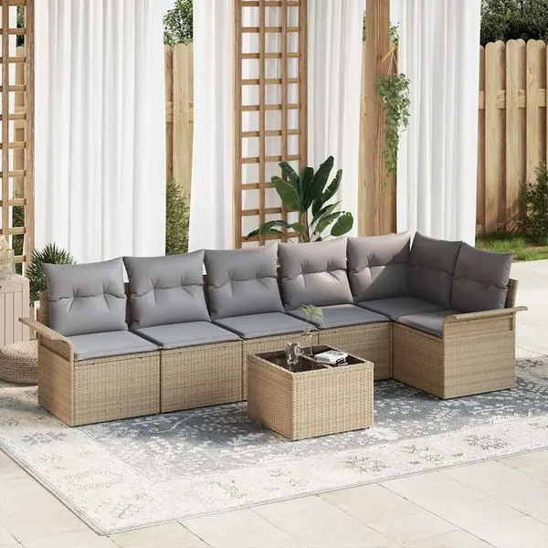 Ensemble de canapé de jardin 7 pcs Beige Poly rotin