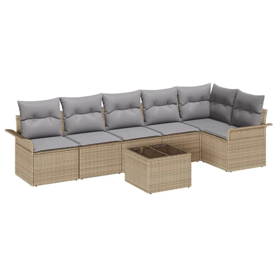 Ensemble de canapé de jardin 7 pcs Beige Poly rotin - 2