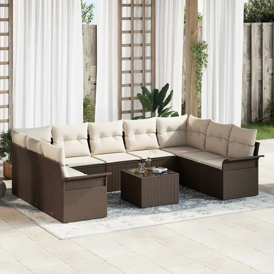 Ensemble de canapé de jardin 10 pcs Gris polyrotin