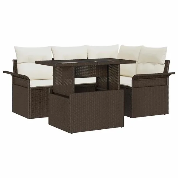 Ensemble de canapé de jardin 5 pcs Marron Poly rotin