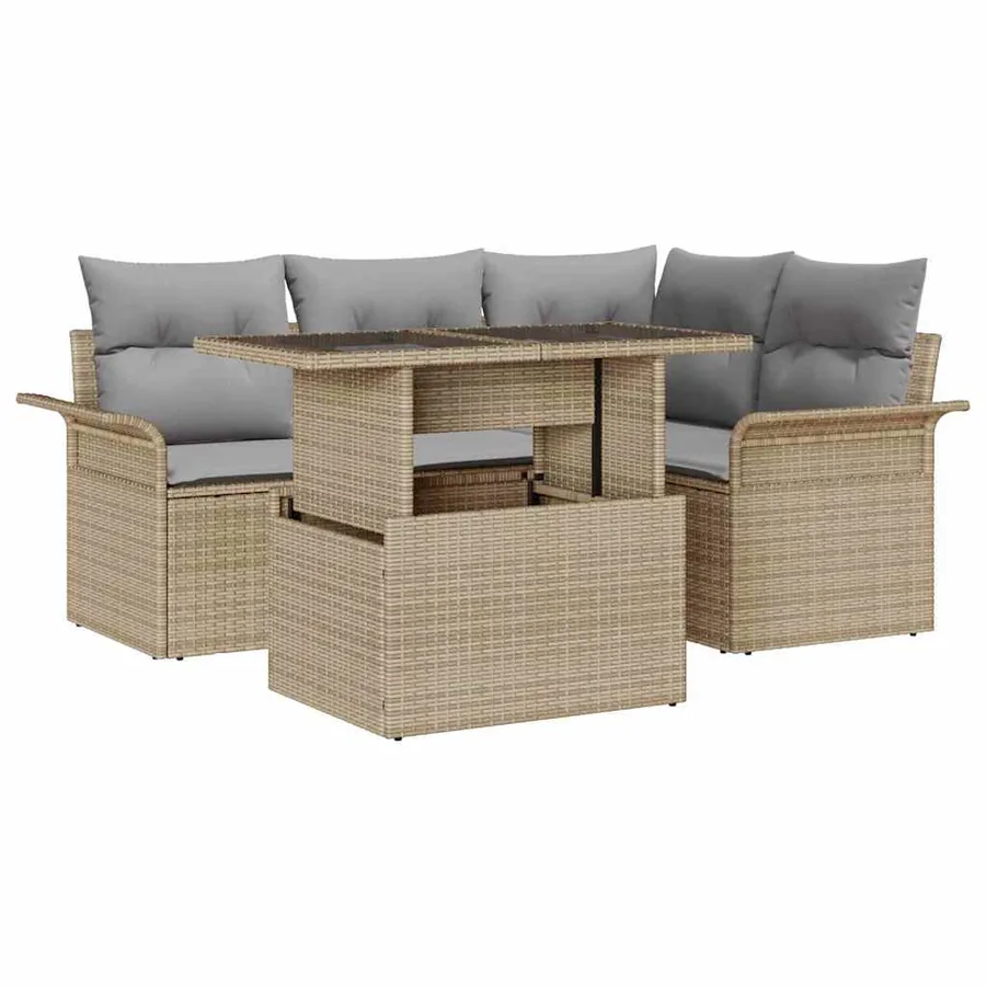Ensemble de canapé de jardin 5 pcs Beige Poly rotin