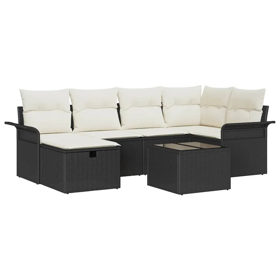 Ensemble de canapé de jardin 7 pcs Noir et Crème polyrotin - 2