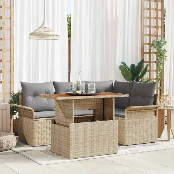 Ensemble de canapé de jardin 5 pcs Beige Poly rotin