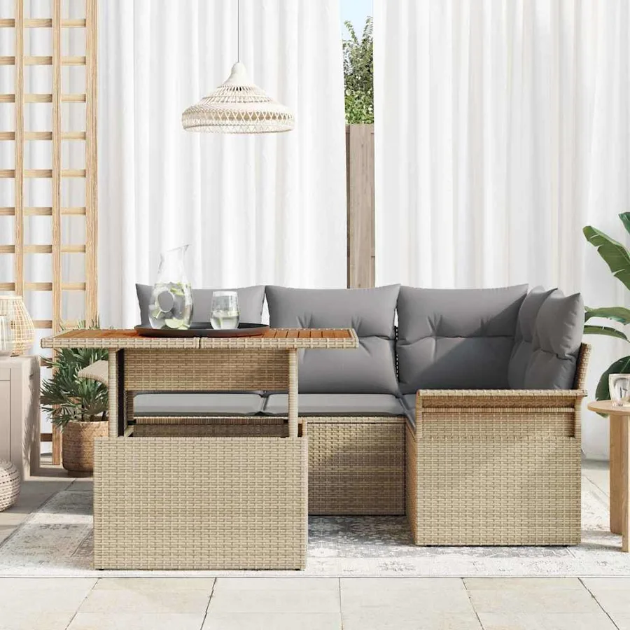 Ensemble de canapé de jardin 5 pcs Beige Poly rotin - 3