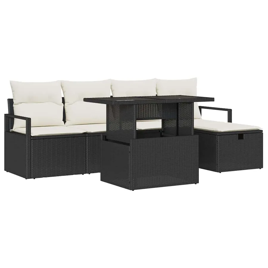 Ensemble de canapé de jardin avec coussin 6 pcs Noir Poly rotin - 2