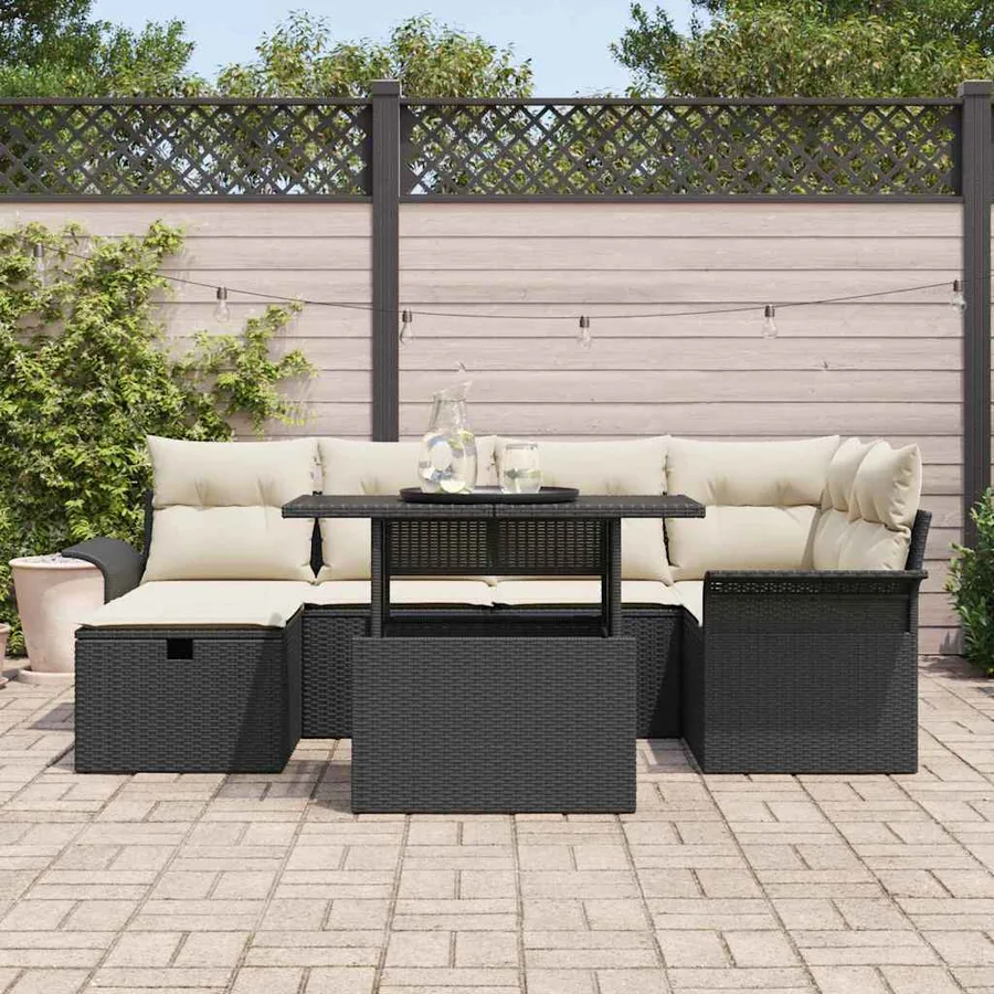 Ensemble de canapé de jardin avec coussin 7 pcs Noir polyrotin - 3