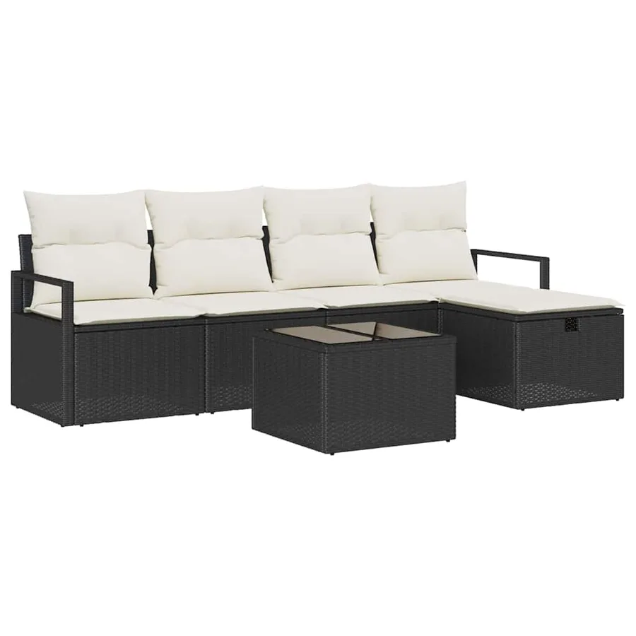 Ensemble de Canapés avec coussin 6 pcs Noir et Crème polyrotin - 2