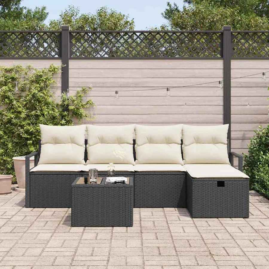 Ensemble de Canapés avec coussin 6 pcs Noir et Crème polyrotin - 3
