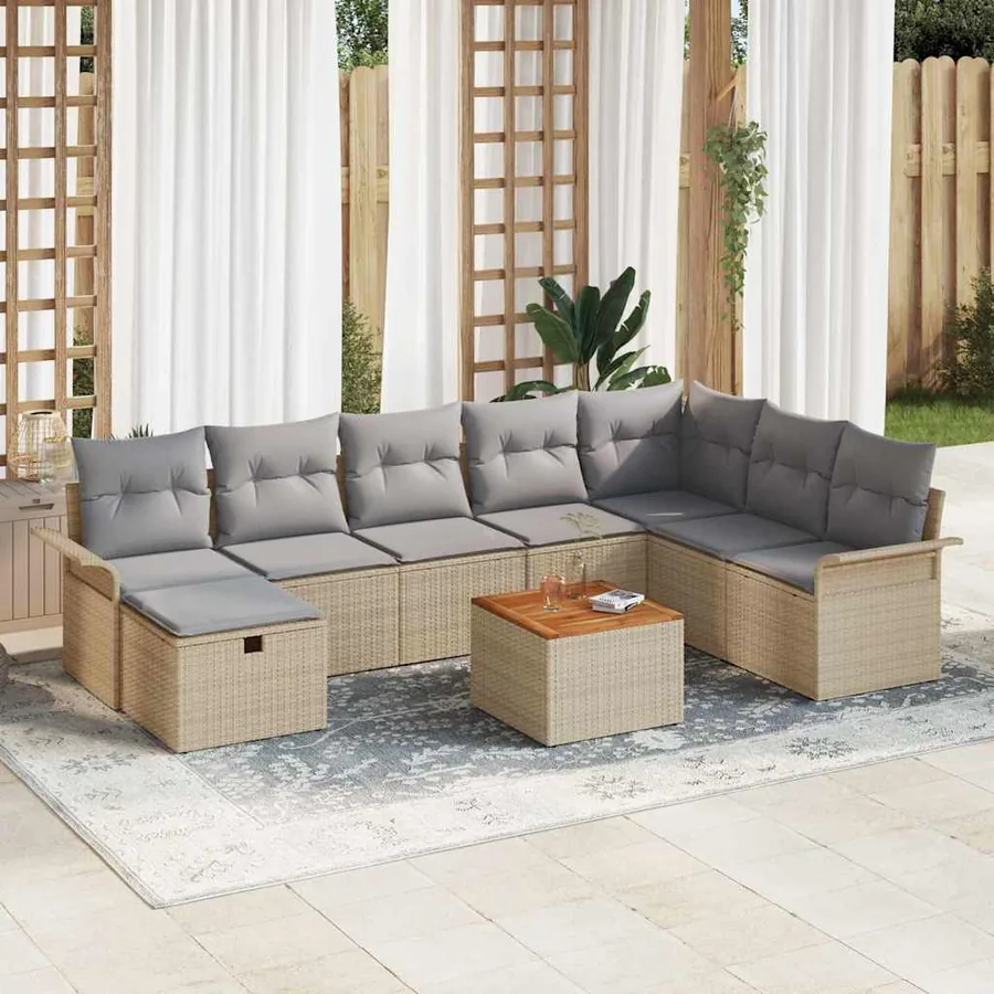 Ensemble de canapé de jardin 9 pcs Beige Poly rotin