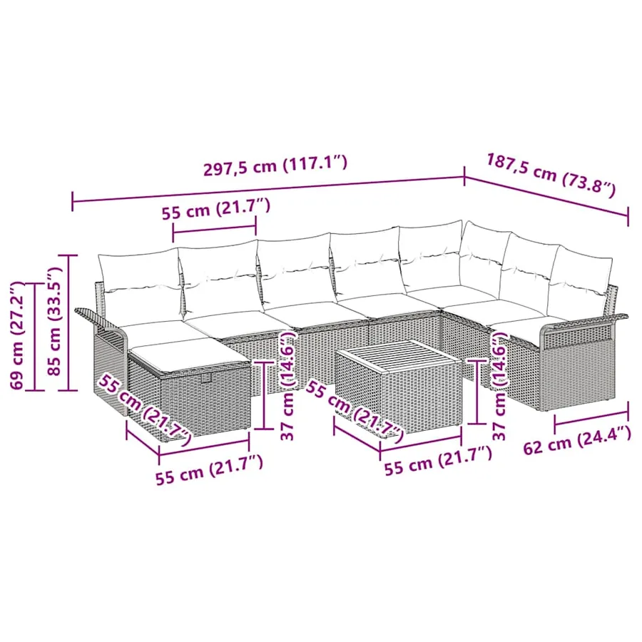 Ensemble de canapé de jardin 9 pcs Beige Poly rotin - 15